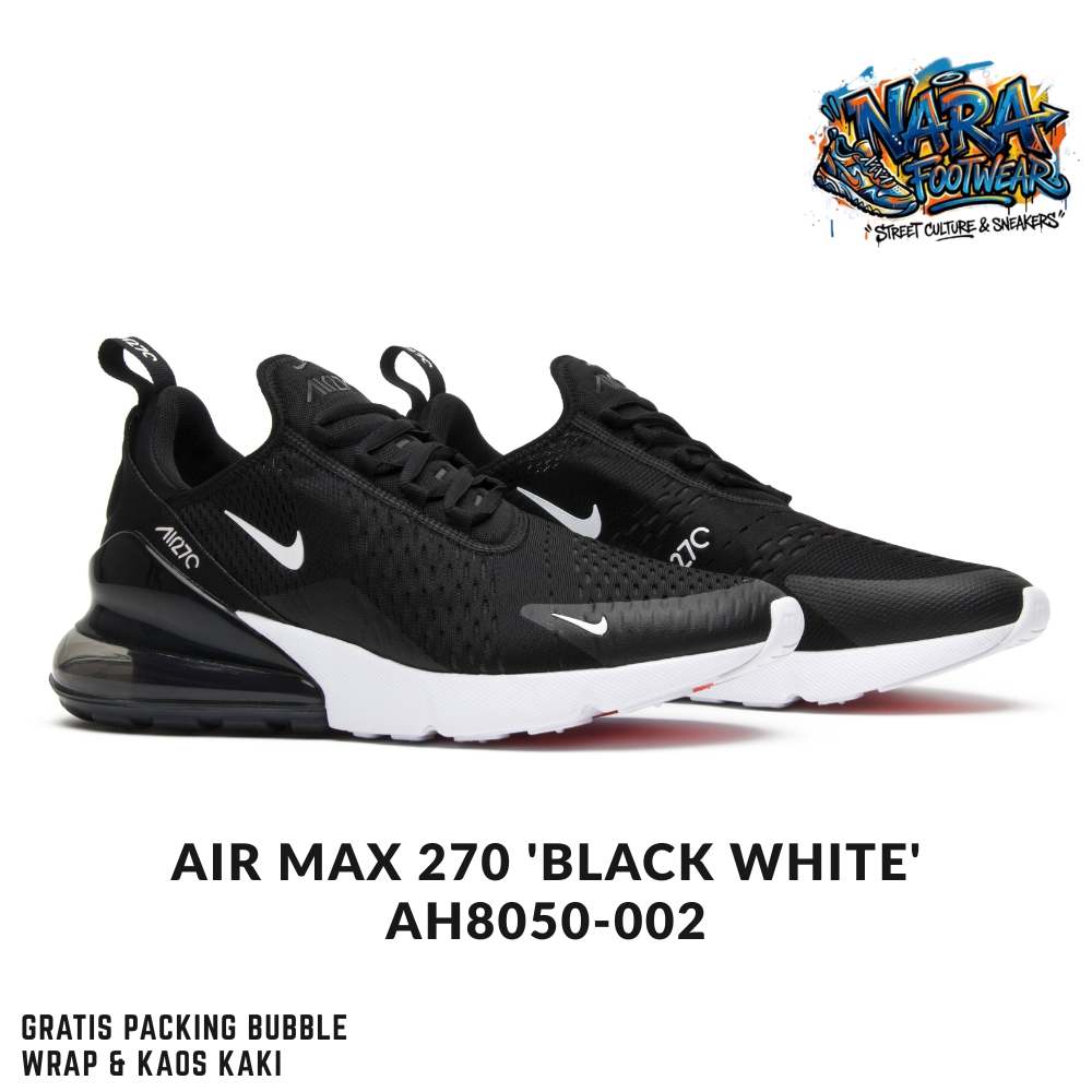 Last Call Sale Sepatu Air Max 270 'Black White' AH8050-002 Sneakers For Mens