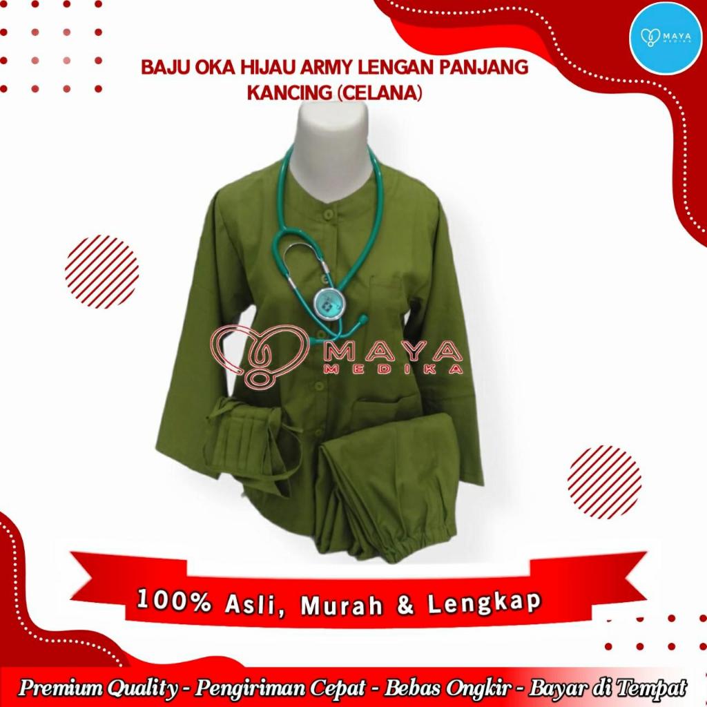 Baju OK Hijau Army Lgn Panjang - Baju Kancing Celana Karet