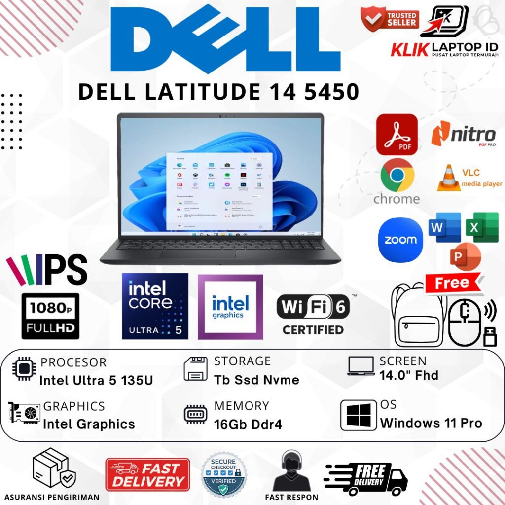 Laptop Dell Latitude 14 5450 Intel Ultra 5 135U Ram 16GB 1TB SSD 14 in FHD Windows11 Pro