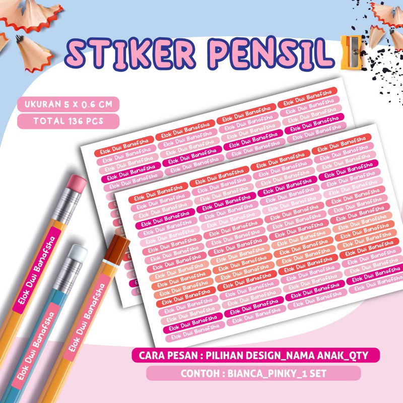 Stiker Nama Pensil & Pena Custom | Tahan Lama | Praktis untuk Sekolah