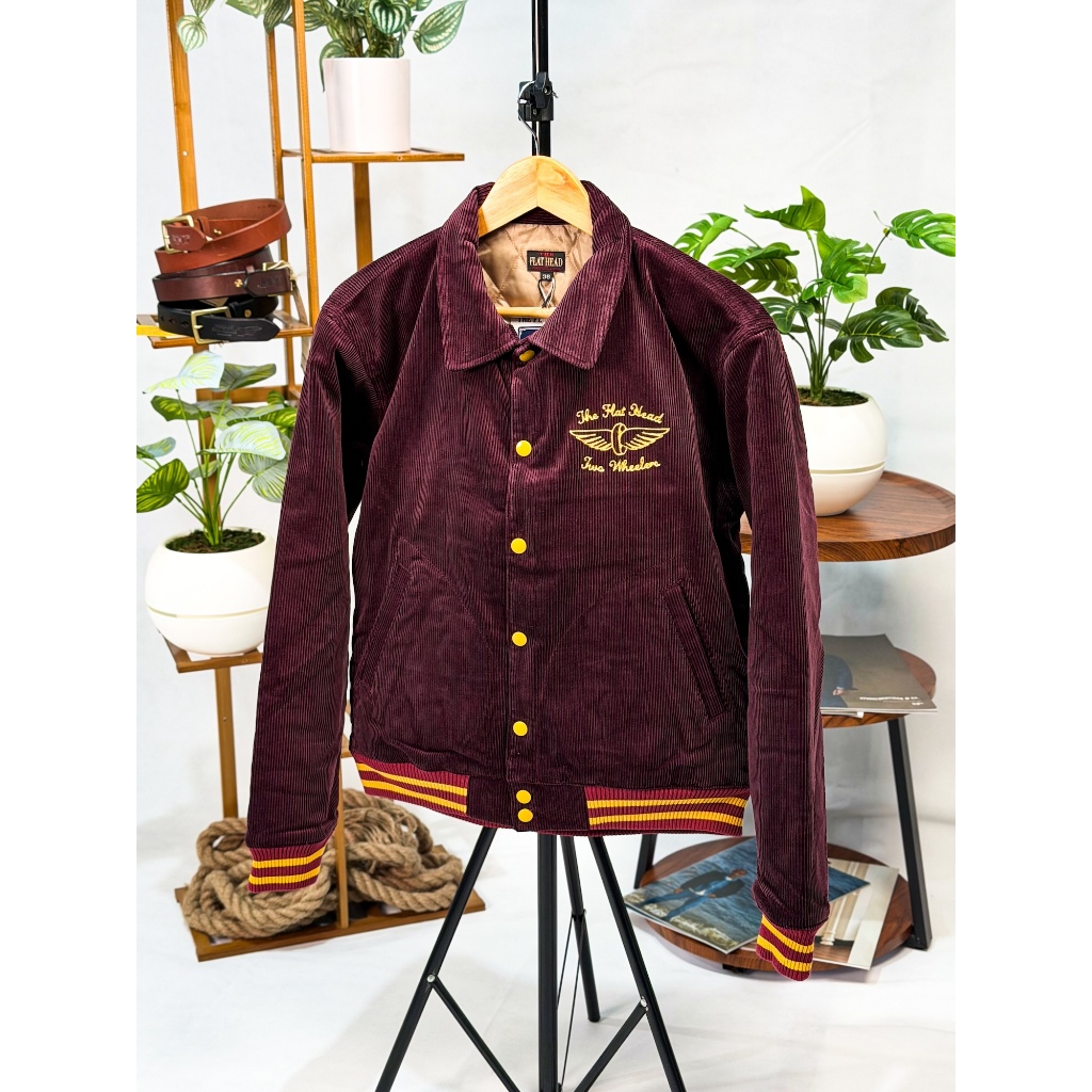 The Flat Head Corduroy Varsity Jacket - Burgundy