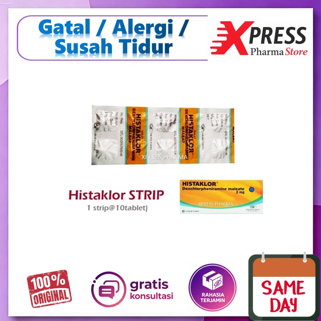 XPRESS  Histaklor STRIP Tablet Obat Gatal Susah Tidur Alergi Dexchlorpeniramine Maleate histachlor H