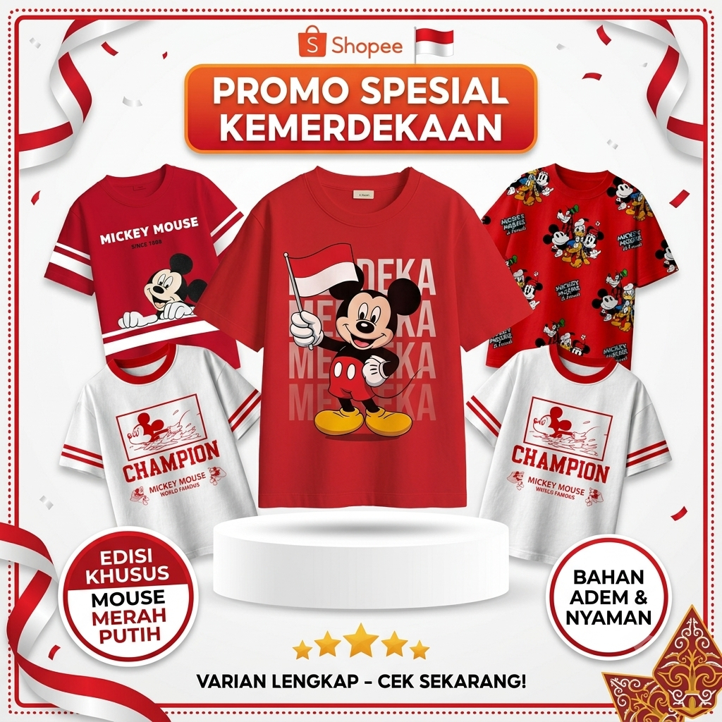 Baju anak unisex katun merah putih premium nyaman untuk anak 4 - 14 tahun