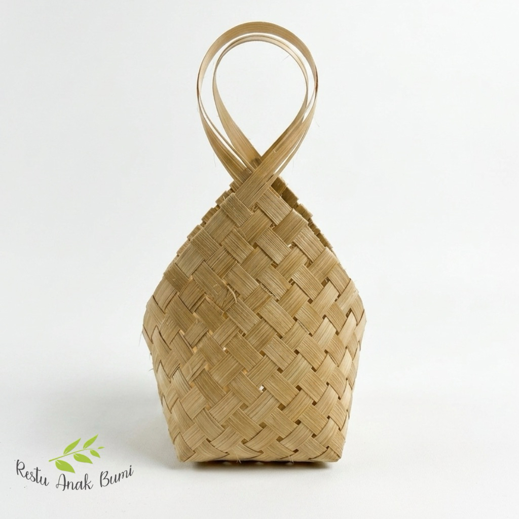 Tas ketupat mini     Tas Anyaman Bambu Mini Motif Silang Natural Handmade Serbaguna dengan Pegangan 