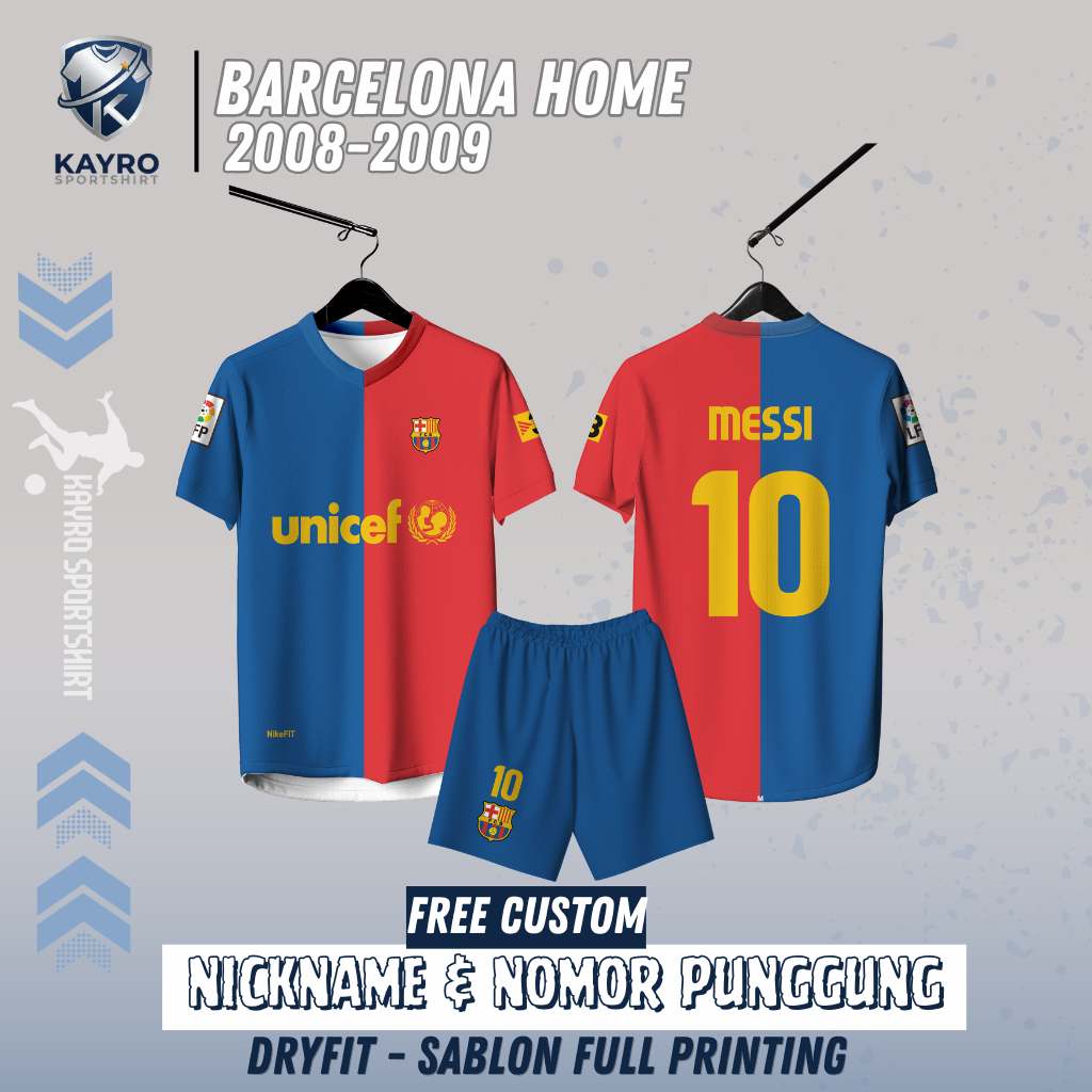 Jersey Bola Retro Barcelona Home 2008-2009 Classic Dry Fit Breathable Full Printing Bisa Custom Nama