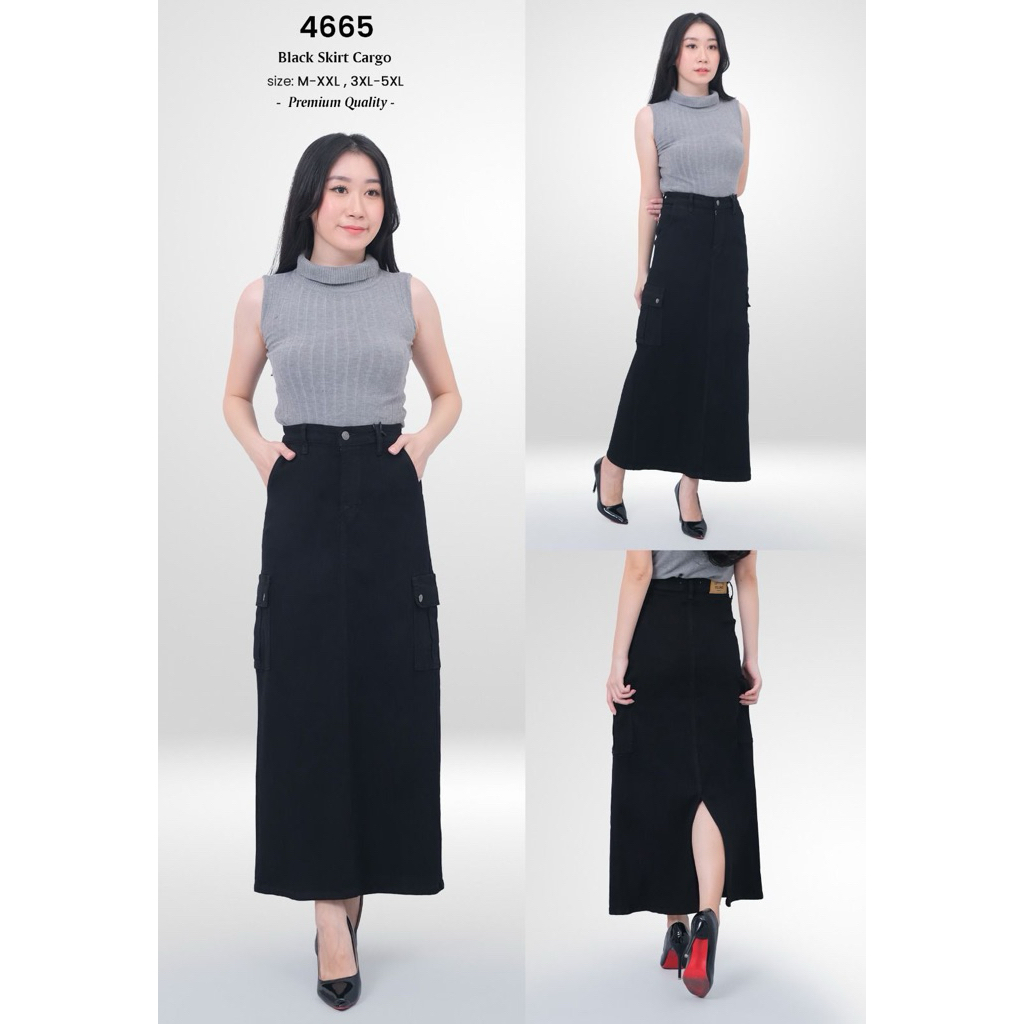 Rok Jeans Cargo Hitam Ukuran M-5xl ( muat sampai bb 90kg) Bahan Softjeans Stretch Miss 2000 import Q