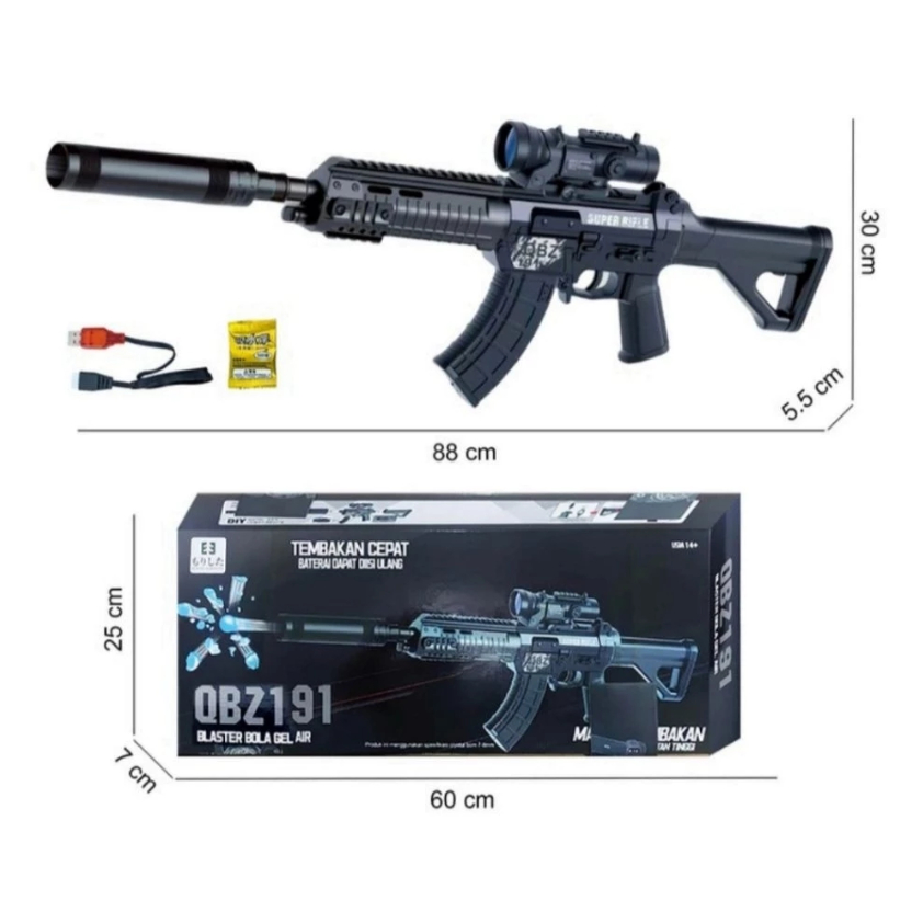 Mainan Tembakan QBZ191 - Blaster Bola Gel Air - Tembakan Cepat dengan Baterai yang dapat diisi ulang