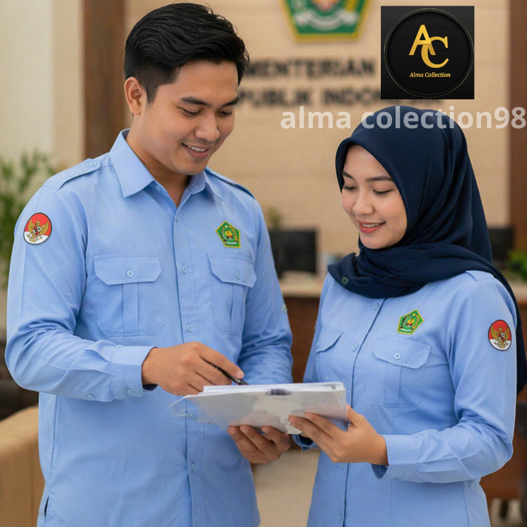 Kemenag seragam Pria/Wanita Kemeja Kemenag Seragam Kementerian Agama Biru Pria Wanita Kemenag seraga