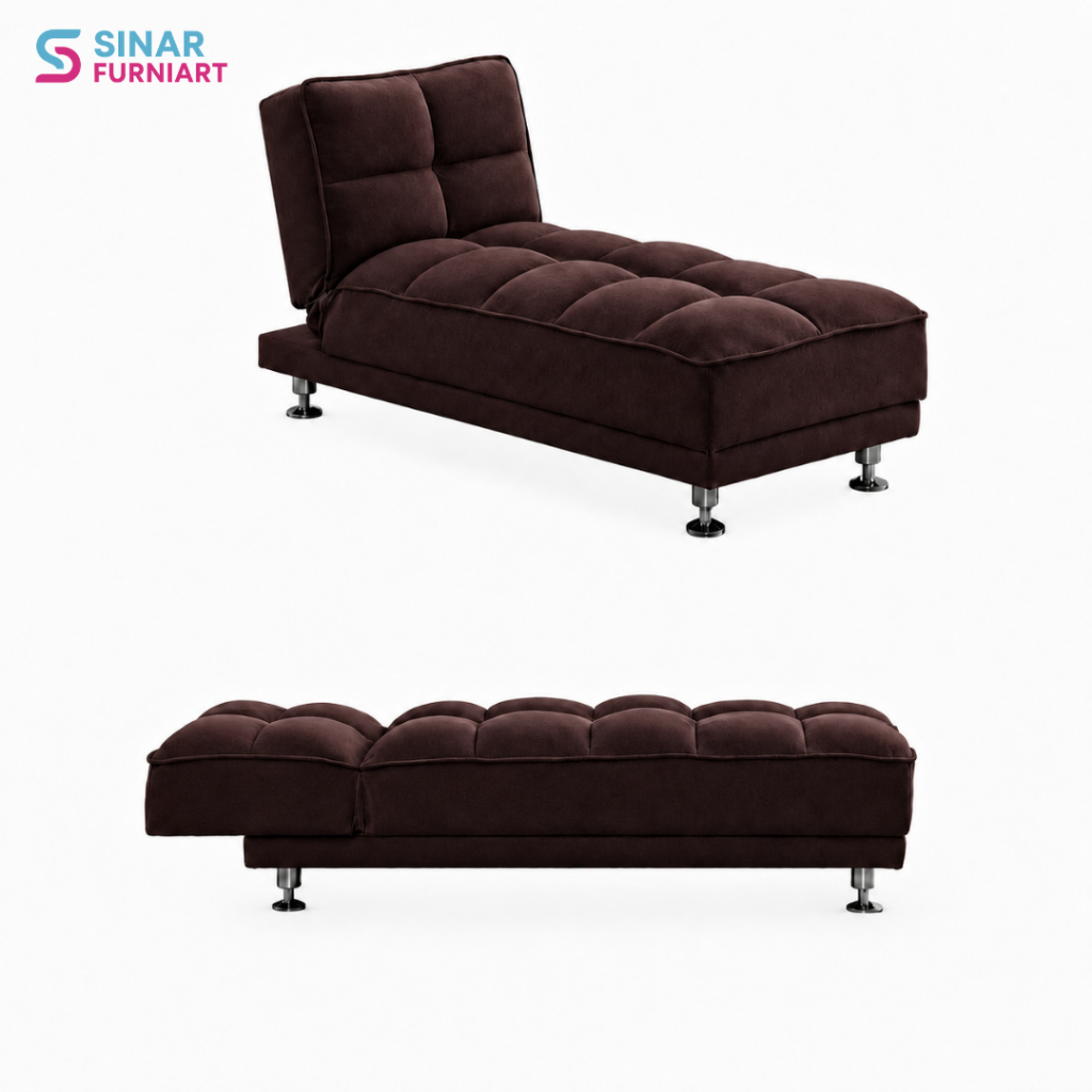 Kursi Santai Sofa Bed Single Motif Kanvas Mocca Recliner Minimalis Modern