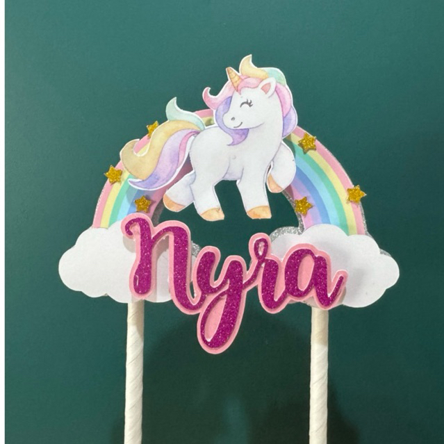 Cake Topper 3D Unicorn Nama Custom