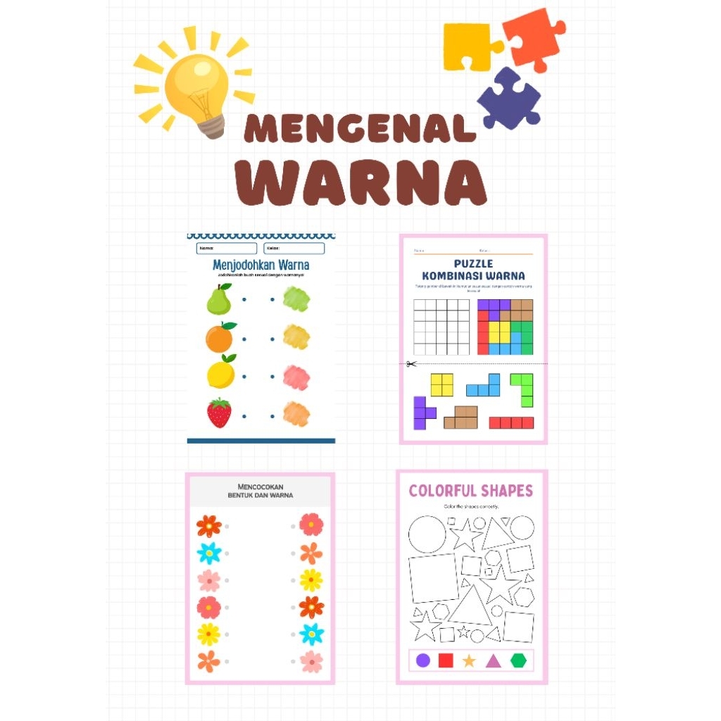 Worksheet Mengenal Warna ( File Printable) untuk anak usia dini/TK
