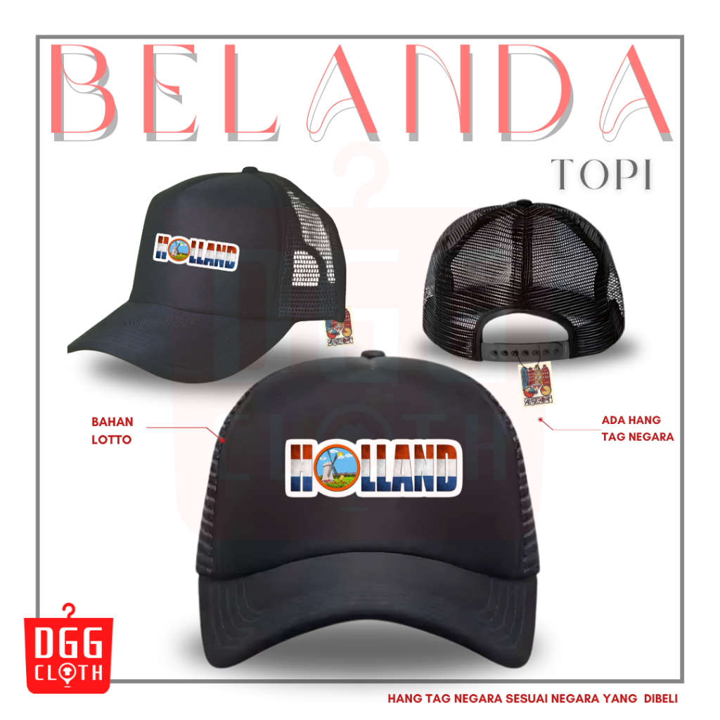 DGGCloth Topi Souvenir Negara Belanda  - Topi Trucker Oleh Oleh Belanda 2