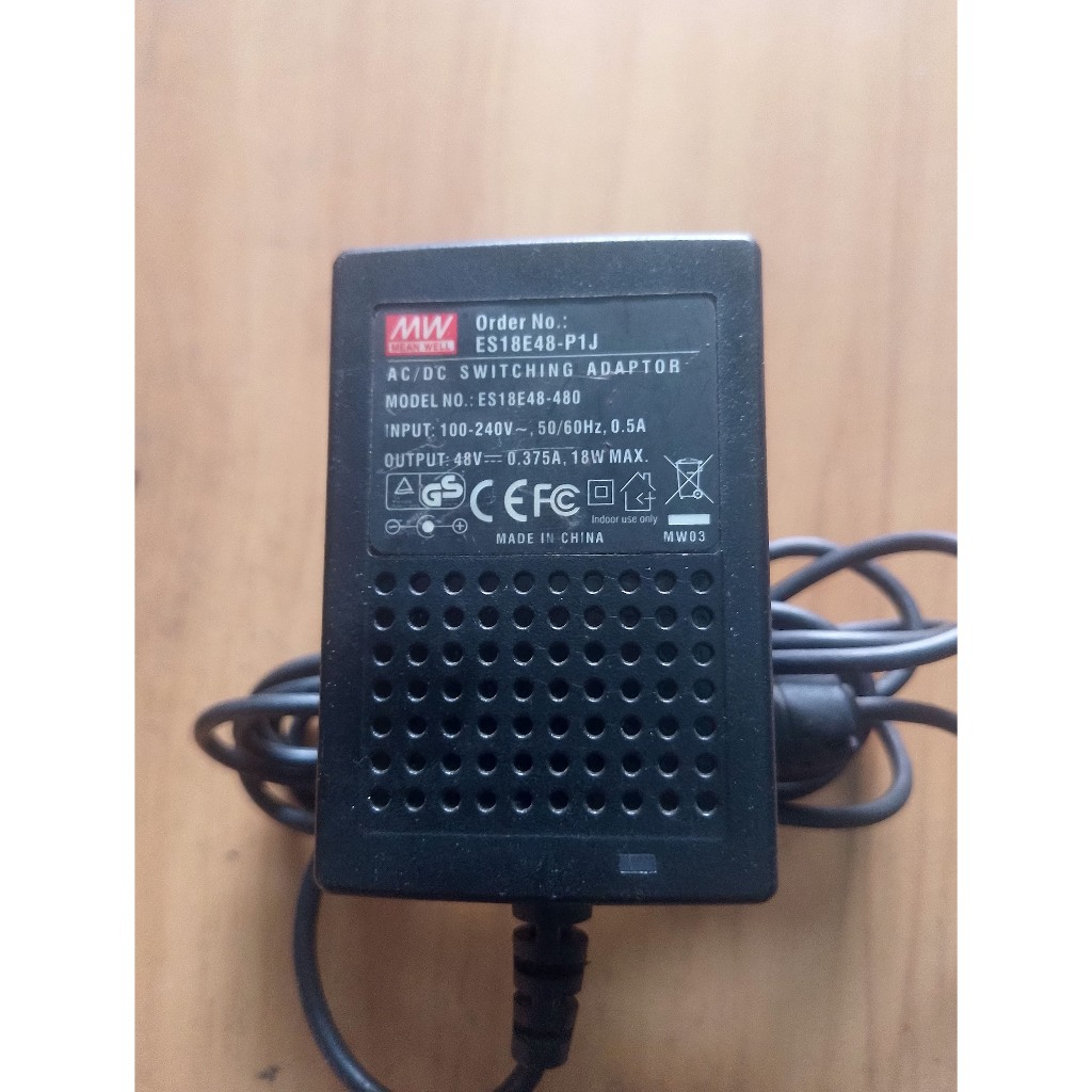 Adaptor Charger Mean Well 18W AC/DC Wall Mount Power Input 100-240V AC (50/60Hz) Output Voltage 48V 