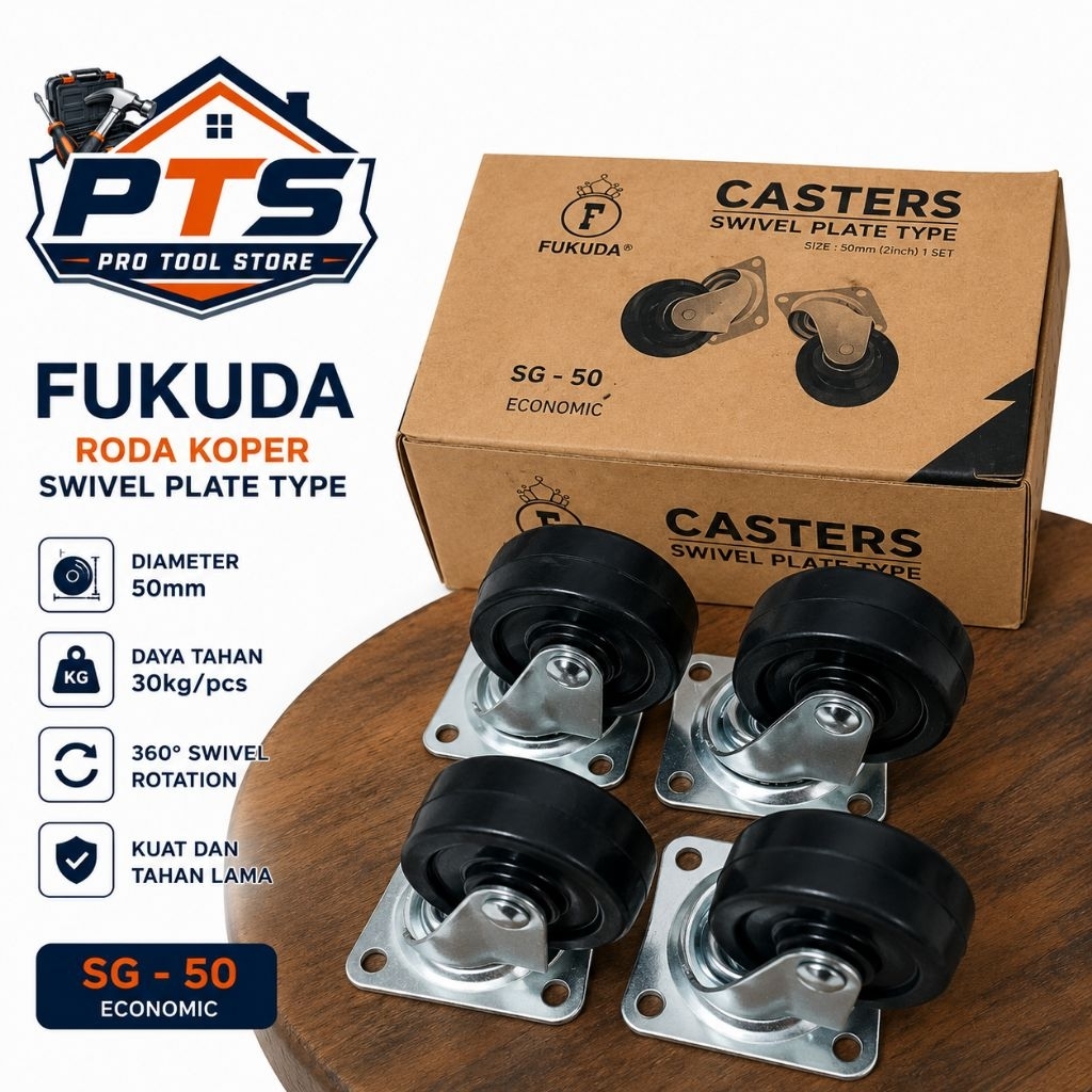 FUKUDA Roda Caster Koper Gepeng SG-50 2 Inch 50mm - Roda Kastor Plat Putar Heavy Duty Per Set isi 4 