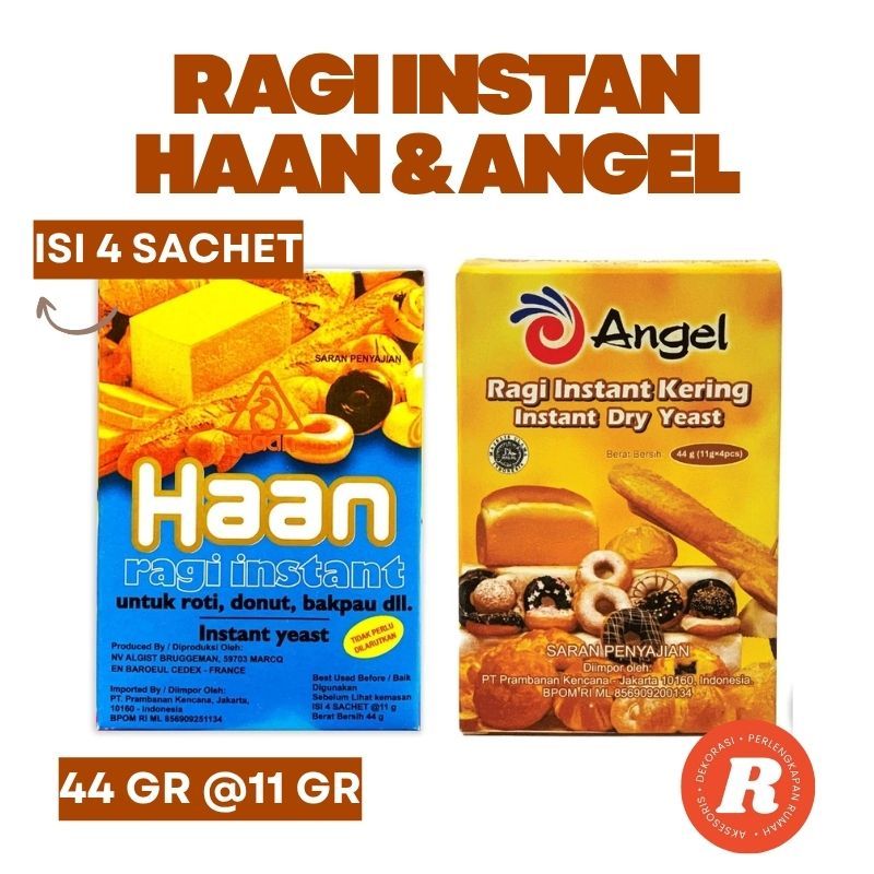 Ragi Instan ANGEL dan HAAN 11gr 4pcs Instant Yeast Sachets Untuk Roti Donat Bakpau Pizza DLL