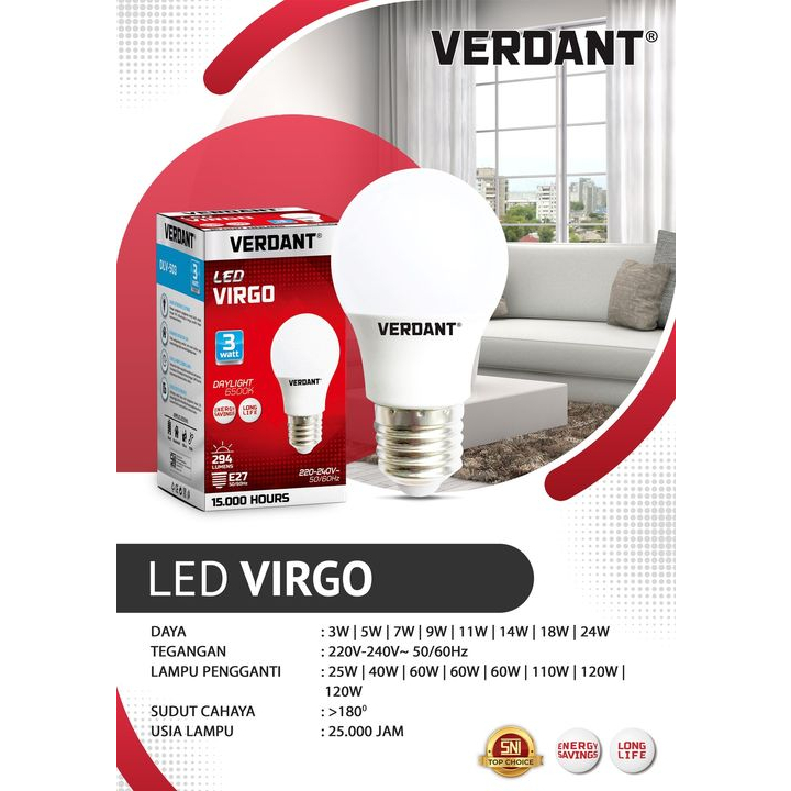 Lampu LED Verdant Virgo 3w 5w 7w 9w 11w 14w Putih Bergaransi dan SNI