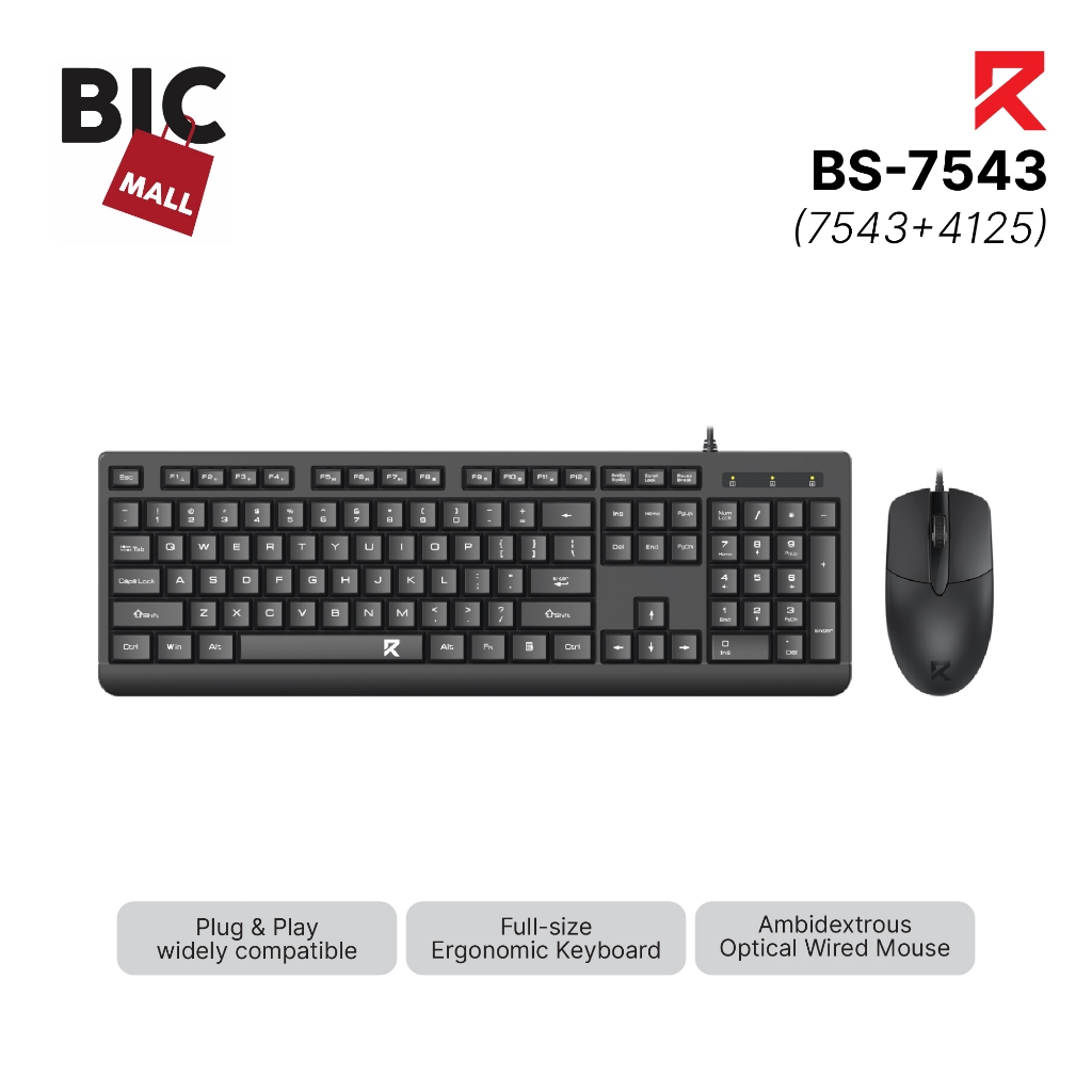 Redragon BS-7543 Combo Membrane keyboard & mouse Wired Compact Office
