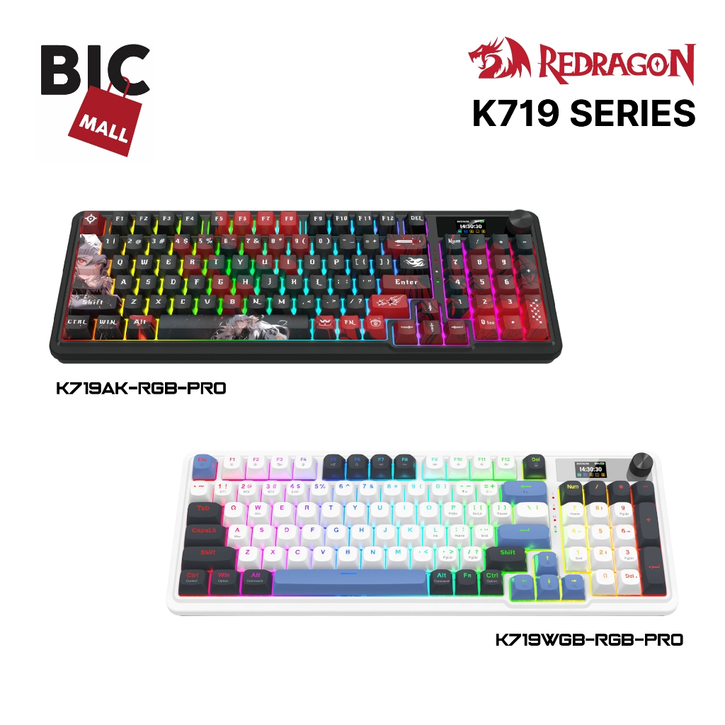 Redragon K719AK-RGB-PRO/K719WGB-RGB-PRO Wireless Gaming Keyboard 1.41" TFT Screen 3-Mode Gasket Desi