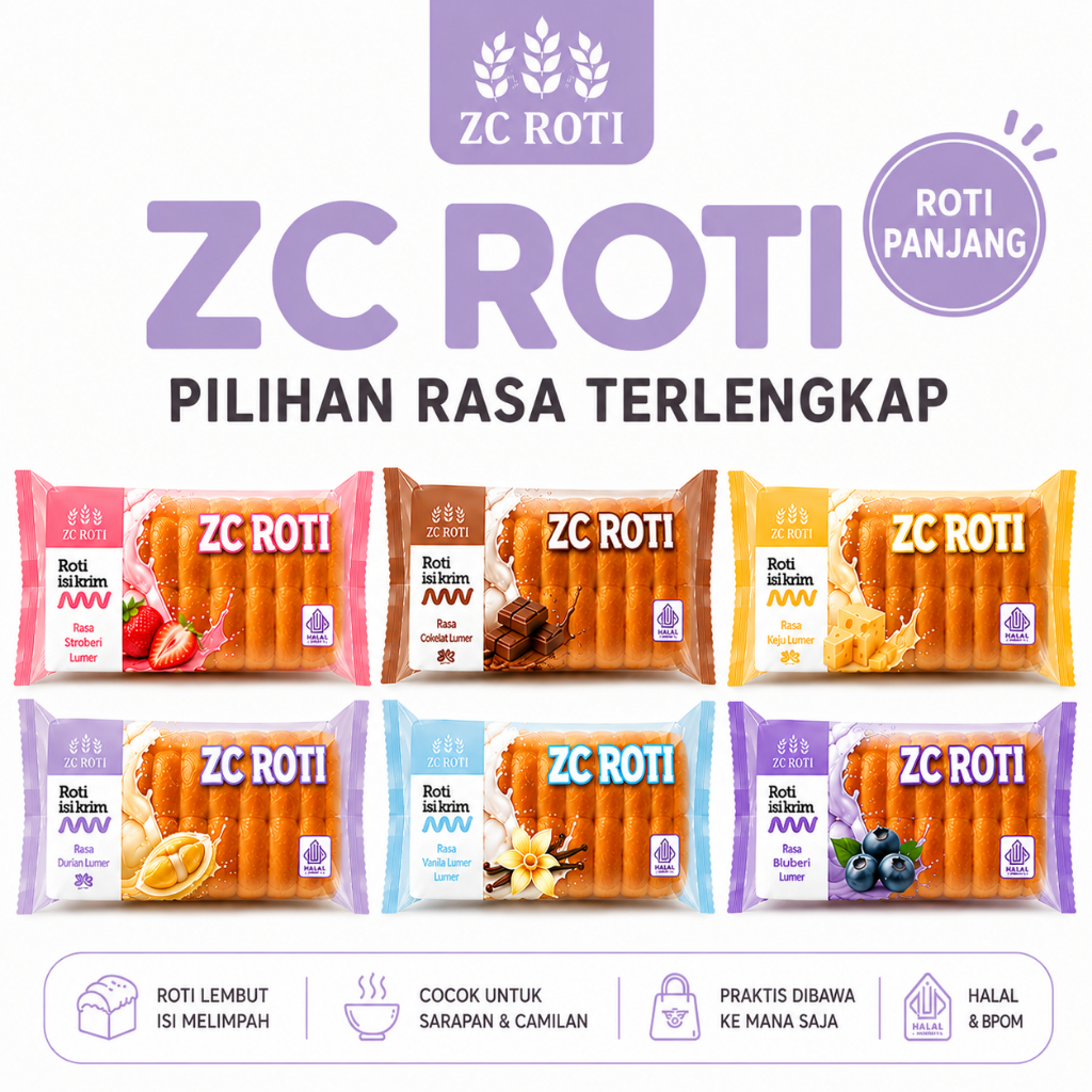 ZC ROTI Roti Isi Lumer Panjang All Variant - Netto 60 gr