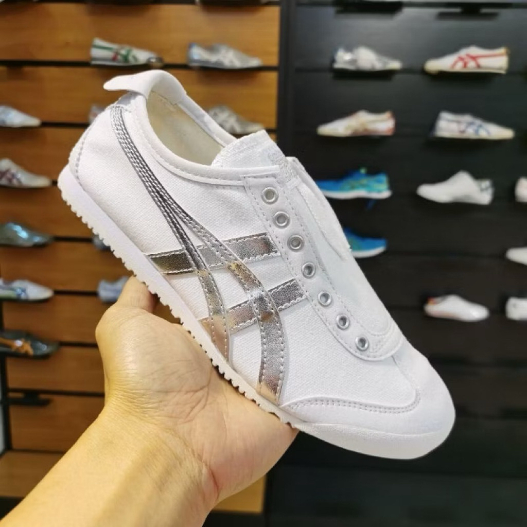 Sepatu Sneakers Onitsuka Mexico 66 Slip On White Silver