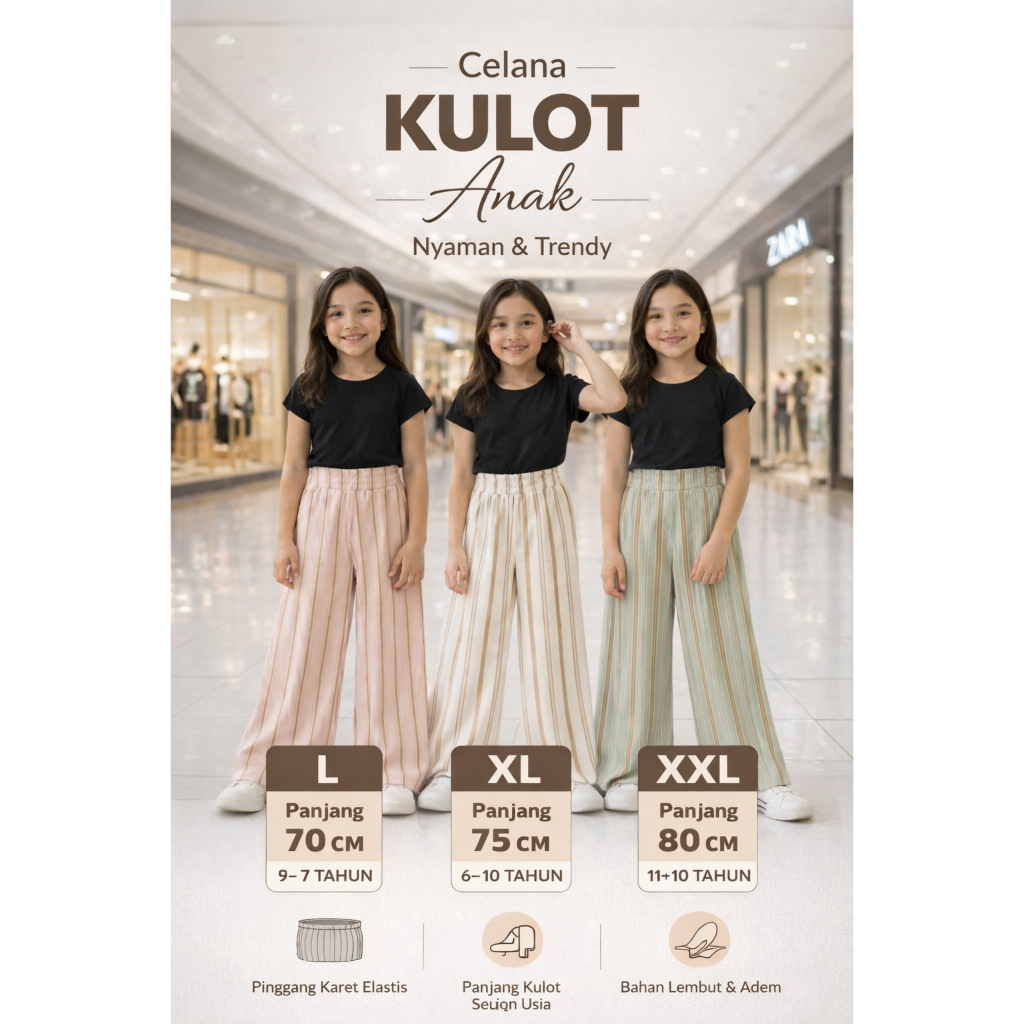 Celana Kulot Anak Stripe Bahan Katun motif rayon - Everyday Pants Stripe Kids - Celana Kulot Anak Ga