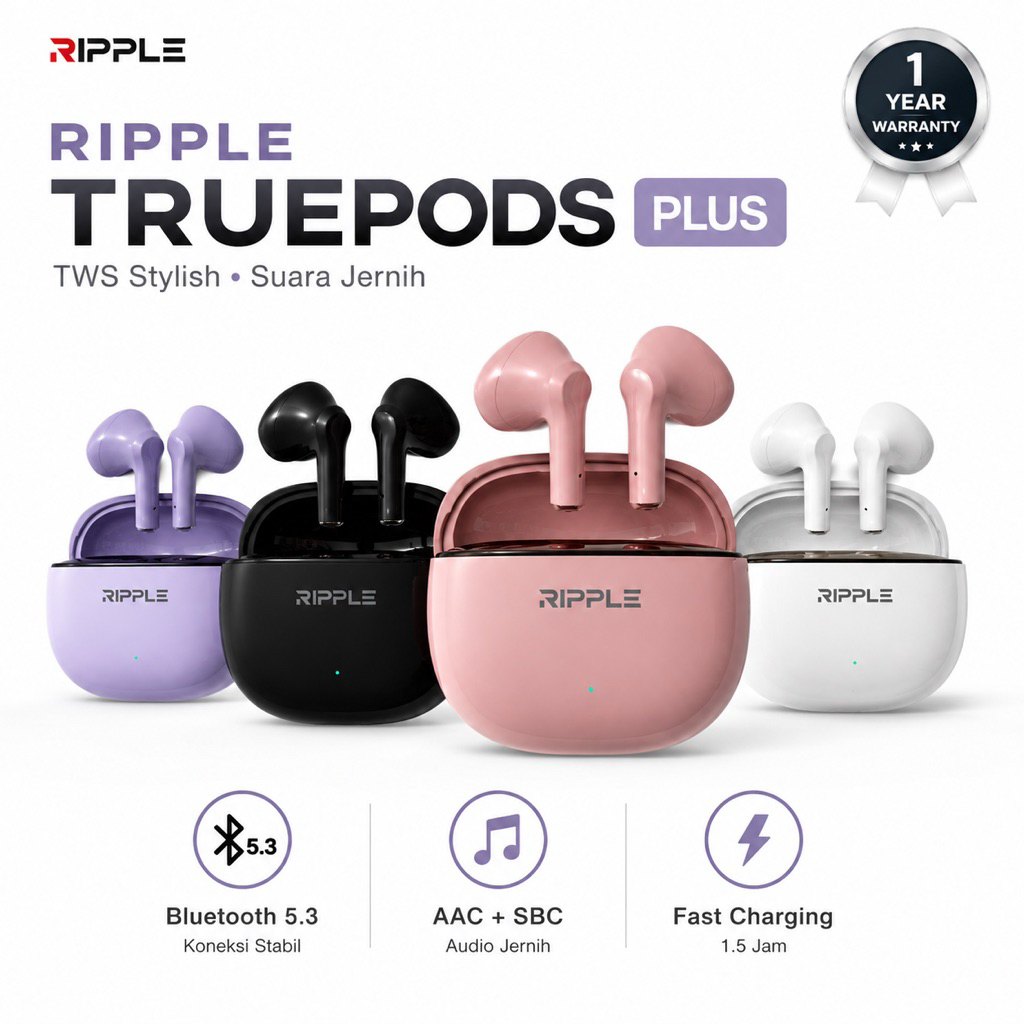 Ripple Rippods True Plus TWS Bluetooth 5.3 Earphone Mini Earbuds Wireless Super Bass Handsfree Origi