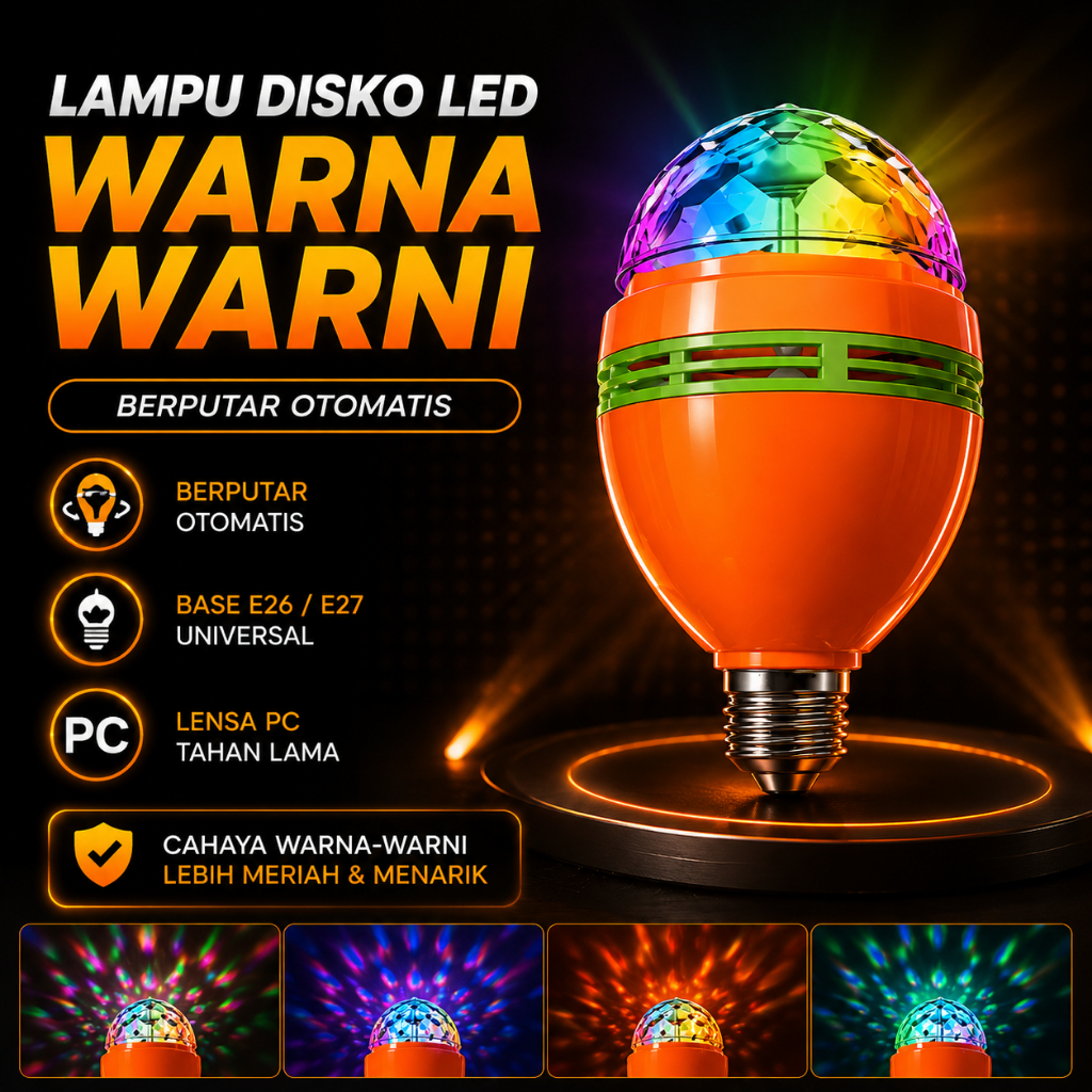 Lampu Disko LED Fitting Putar Otomatis Lampu Disko Warna Warni RGB Karaoke Party Light-Wongs