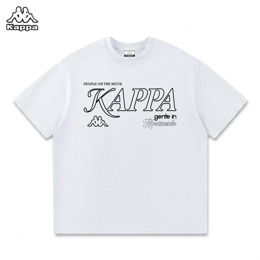 KAPPA ORIGINAL - Kaos Pria Wanita Casual T-Shirt Unisex Cursive Script Collage White || Kaos Lengan 