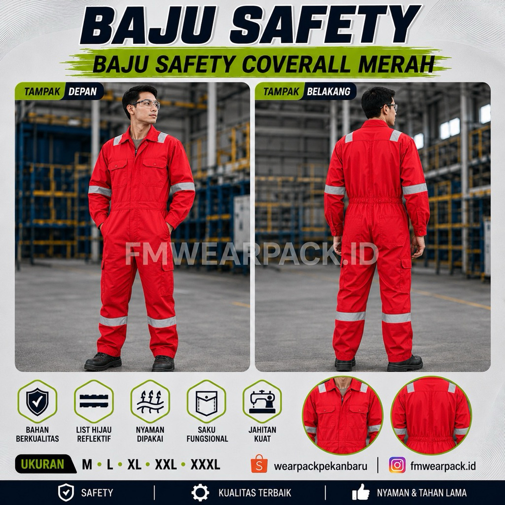 GUDANG WEARPACK - COVERALL MERAH-TERUSAN MERAH-BAJU KODOK SAFETY