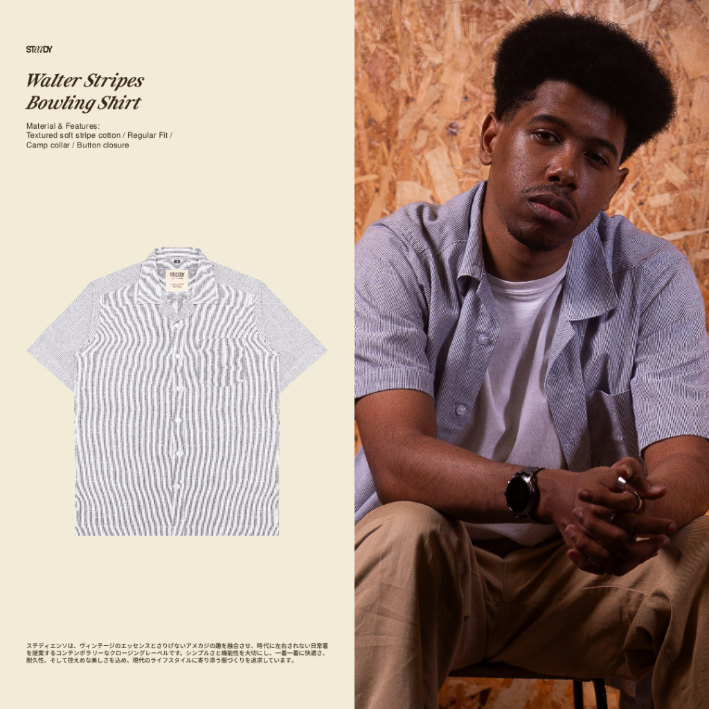 Steady&Slow - Walter Stripes Bowling Shirt | Camp Collar Shirt | Vintage Shirt | Unisex