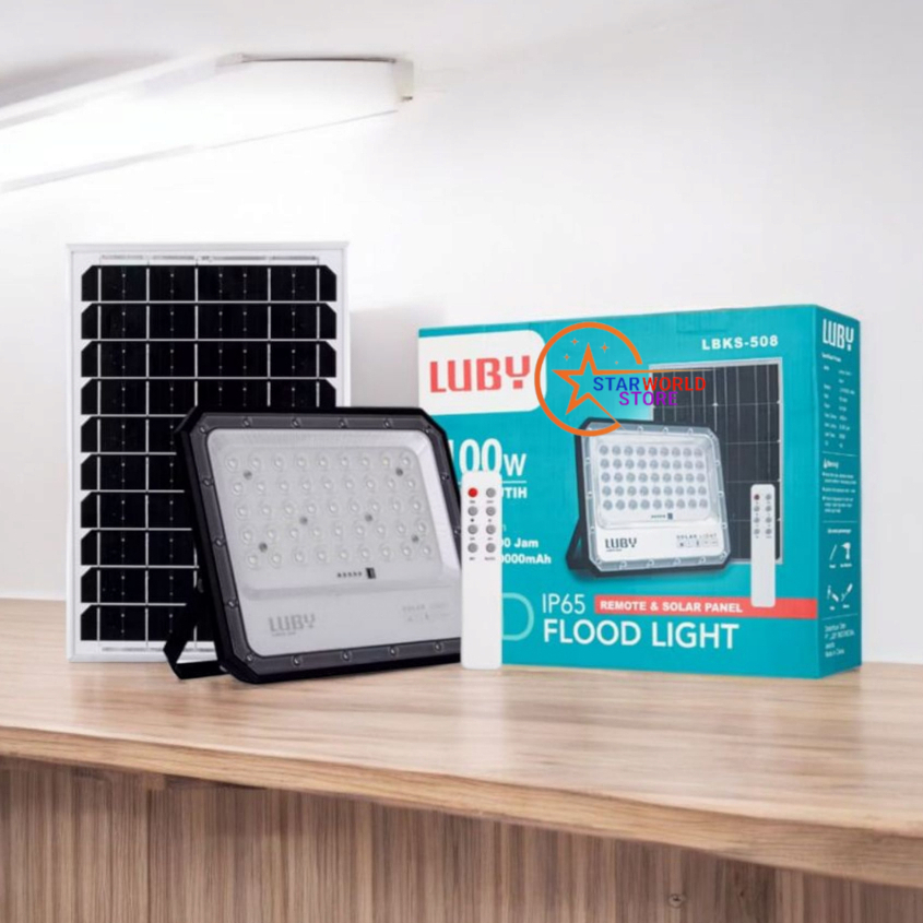 LUBY Lampu Sorot LED Floodlight Remote & Solar Panel LBKS-508 100 Watt / Luby Lampu Tembak LBKS-508
