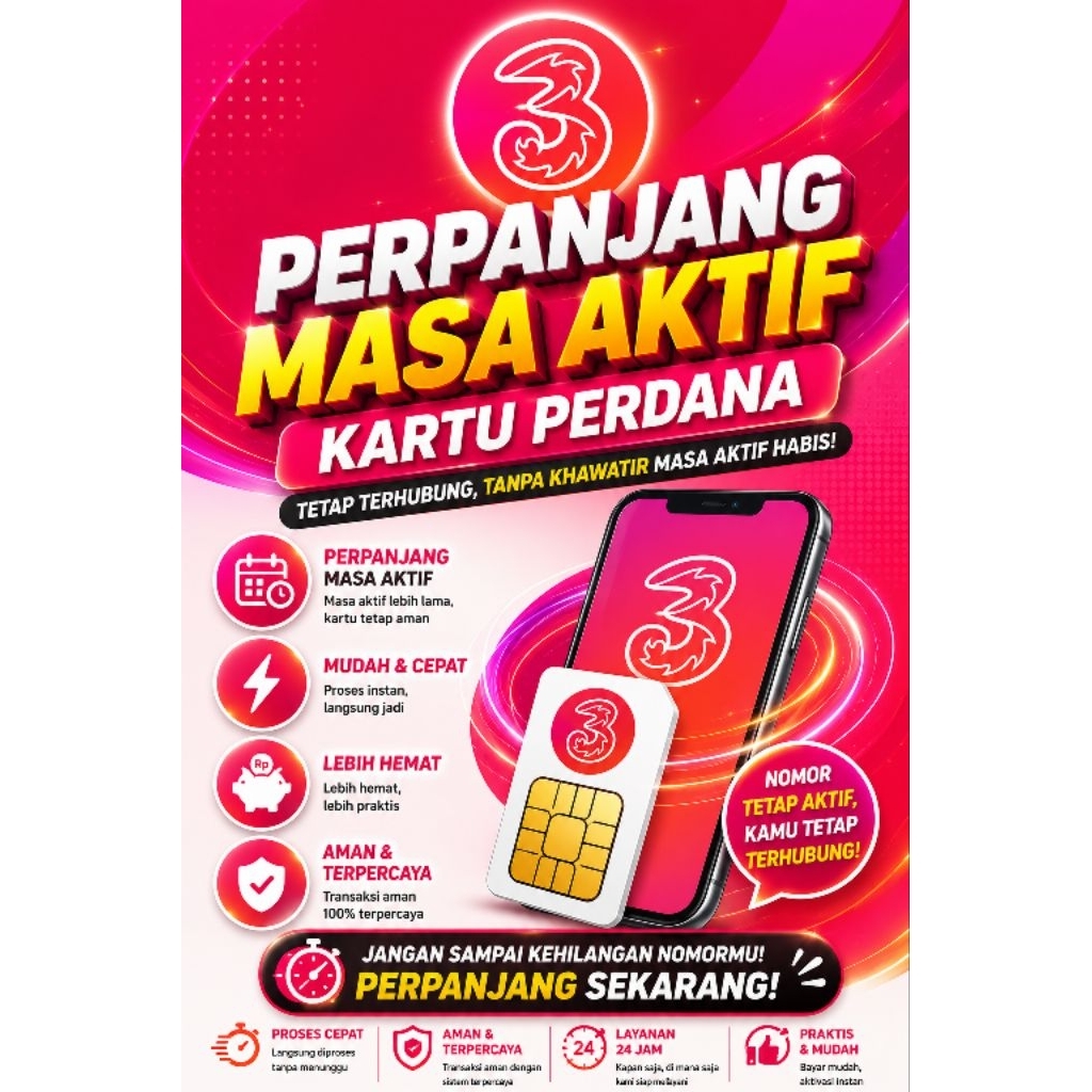 PERPANJANG MASA AKTIF 3 TRI RESMI | TAMBAH MASA AKTIF KARTU TRI CEPAT | NOMOR 3 TETAP AKTIF