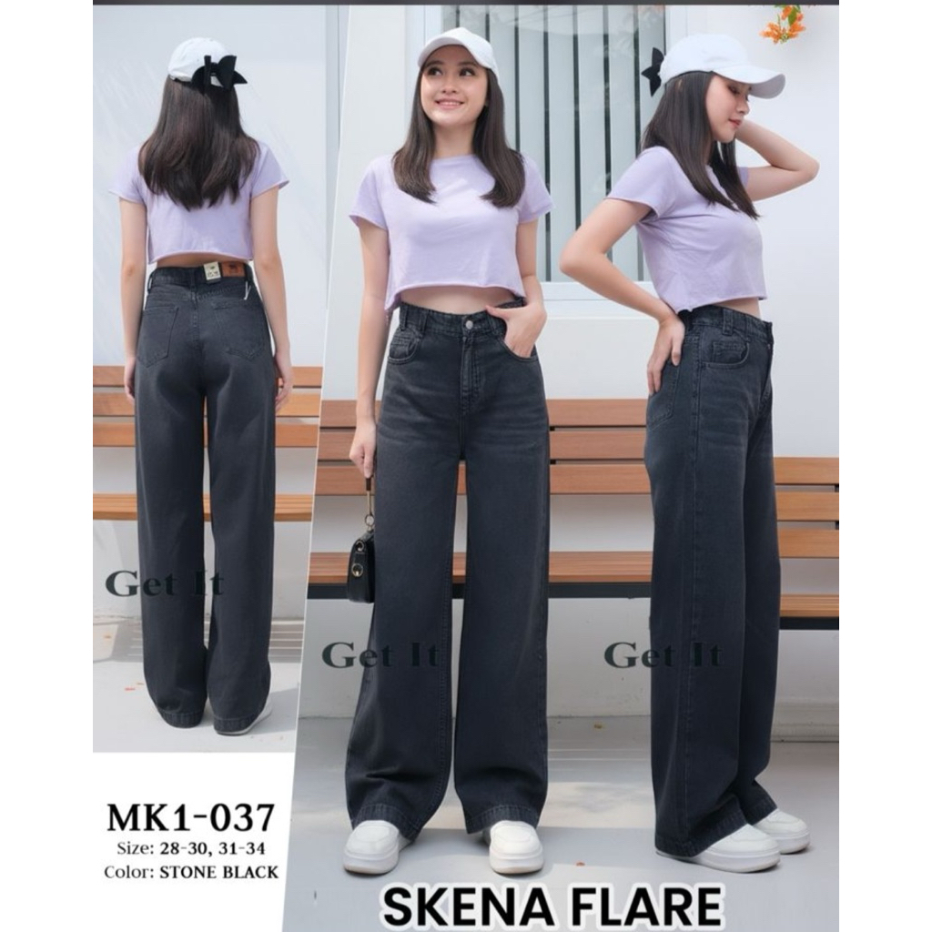 [Evasabrina88]CELANA SKENA FLARE STONE BLACK BAHAN JEANS NON STRETCH LEMBUT, NYAMAN DIPAKAI GET IT J
