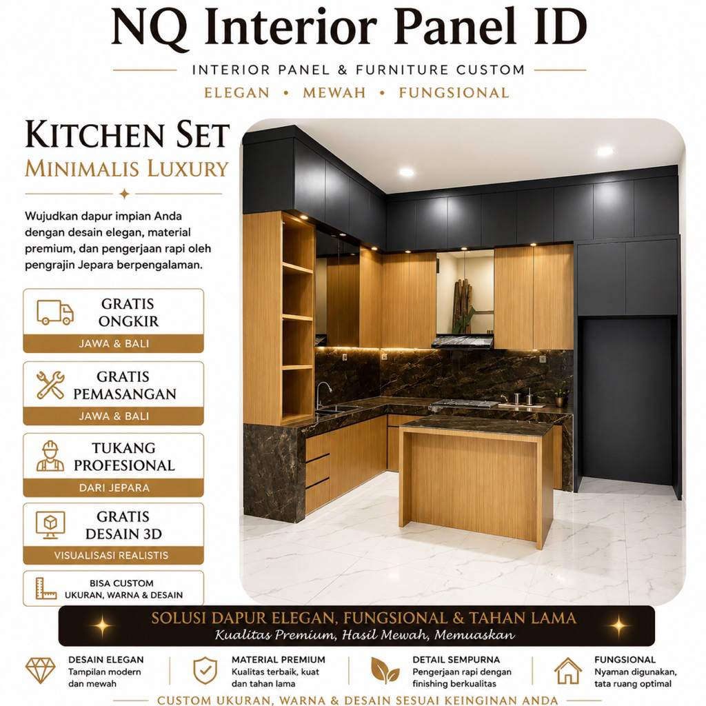 Kitchen Set Minimalis Custom HPL Premium Multiplek Modern Mewah NQ Interior Panel ID