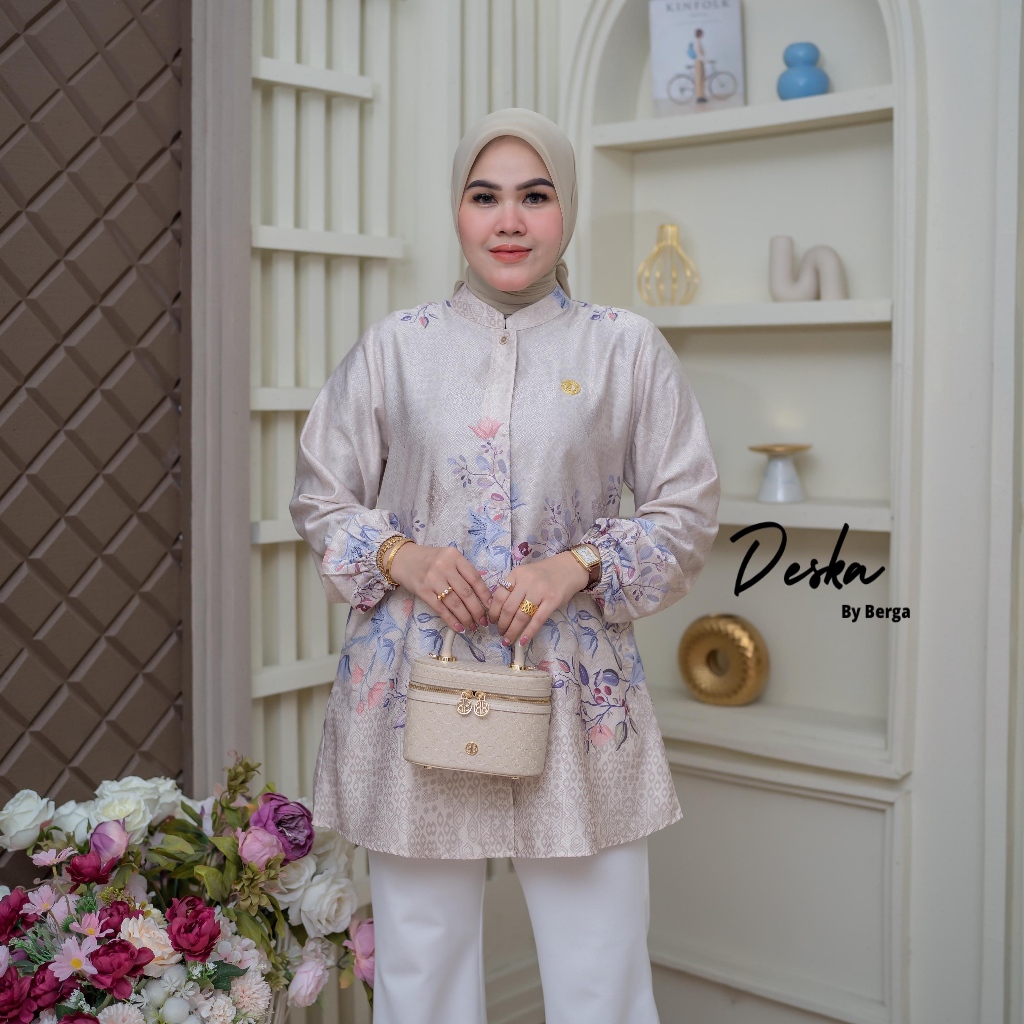Real pict Deska Blouse tunik batik etnik motif terbaru katun dobby dobi deska by Berga collection