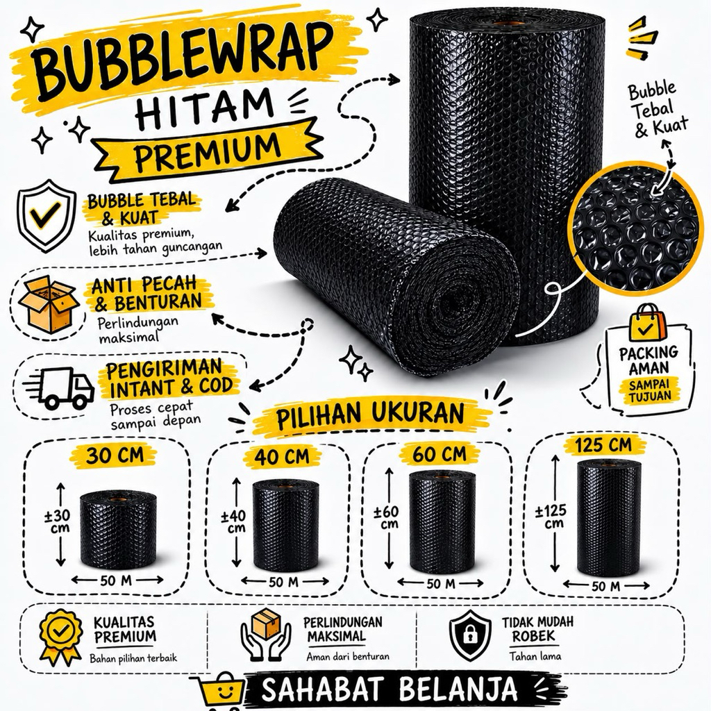 Bubble warp Hitam Premium UK 40cm*50m