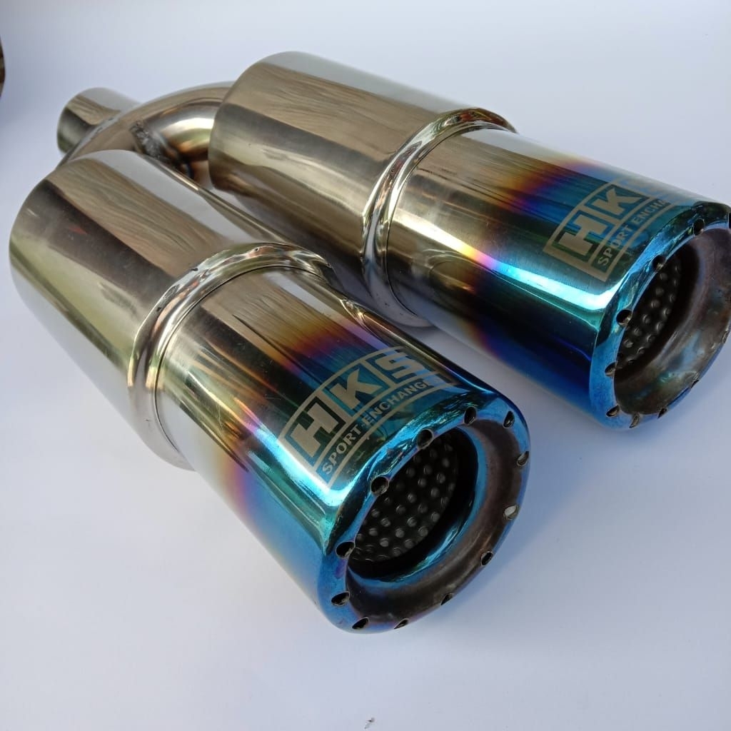 KNALPOT MOBIL HKS RACING BLUE CABANG FULL STAINLES FULL BASS