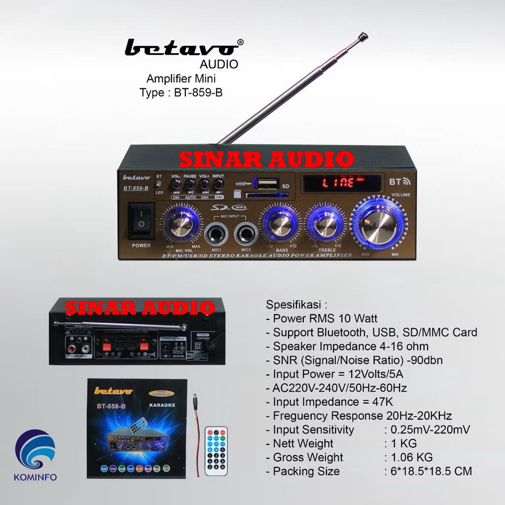 MINI AMPLIFIER BETAVO BT 859B / AMPLI BT 859 B 2 MIC INPUT RMS 10 WATT ANTTENA RADIO FM