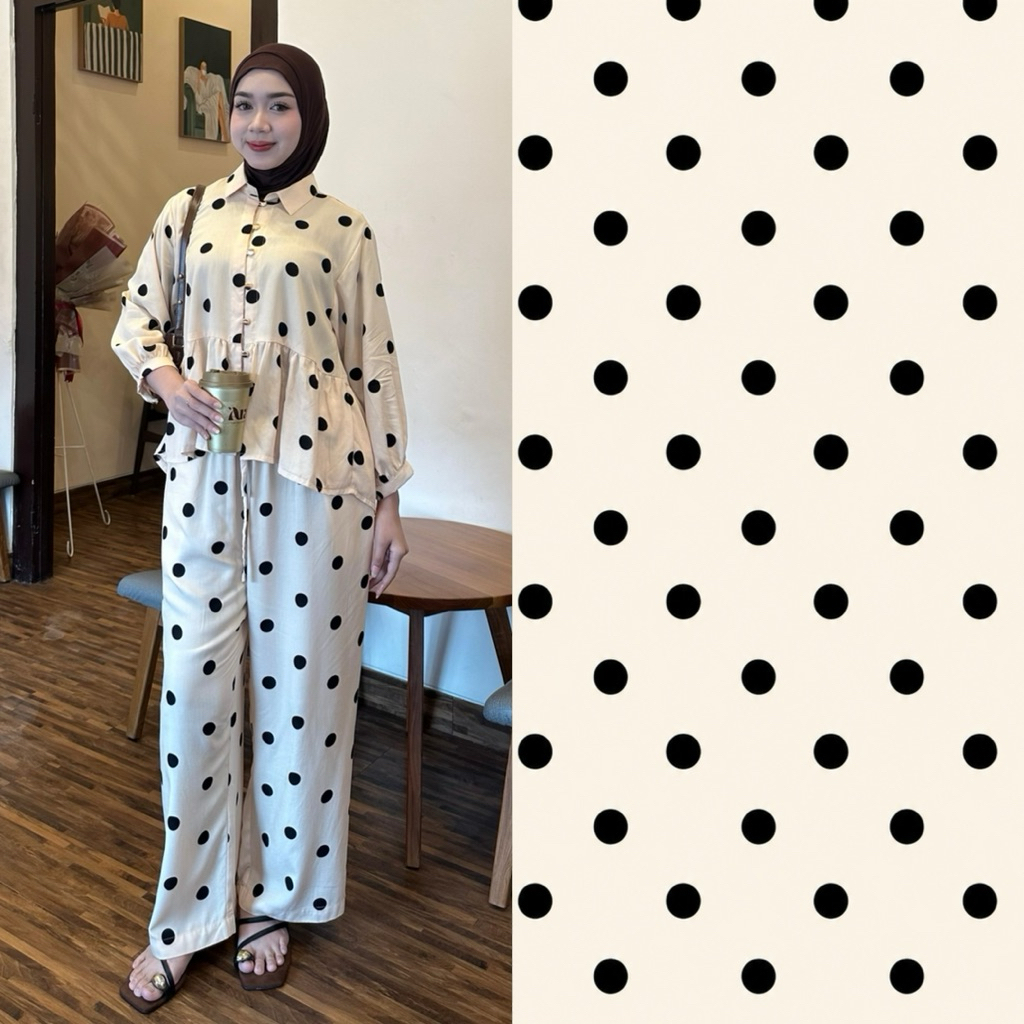 LOVABLE - Moira Polka Set Blouse & Celana | One Set Polka | Blouse Polka | Celana Polka