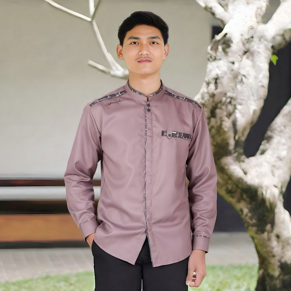 Baju Koko Pria Lengan Panjang Elrumi Motif Yisunsin Warna Lilac
