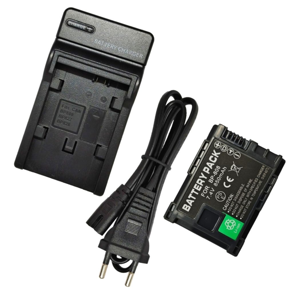 PAKETAN Batre + Charger Handycam For Canon BP-808 FS21 Baterai FS22 FS31 FS40 FS200 819 827 820 828 