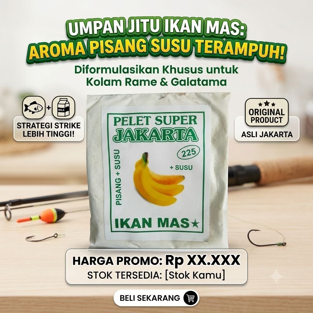 Umpan Pelet Super Jakarta 225. pelet super jakarta Pisang + Susu. pelet umpan Ikan Mas