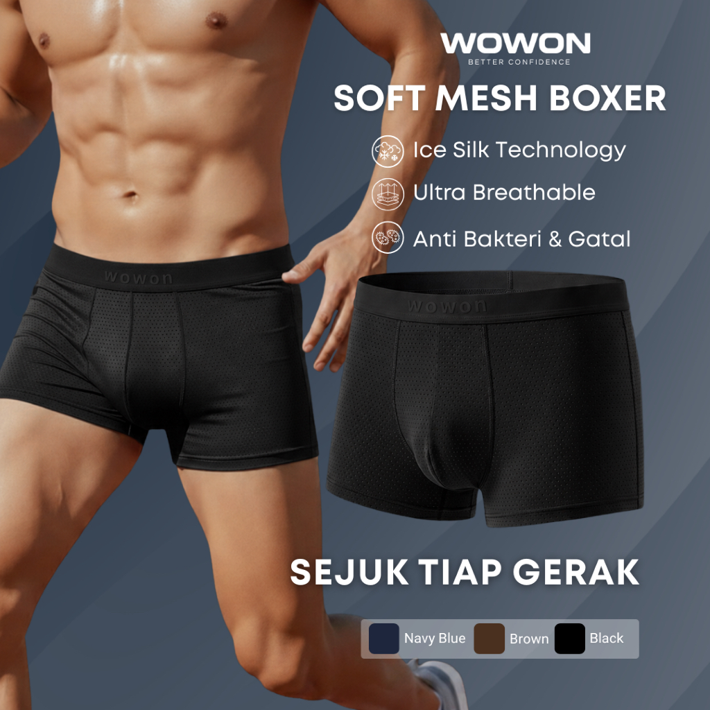 Wowon Men Boxer - 3 Pcs - Celana dalam pria - Soft Mesh Boxer