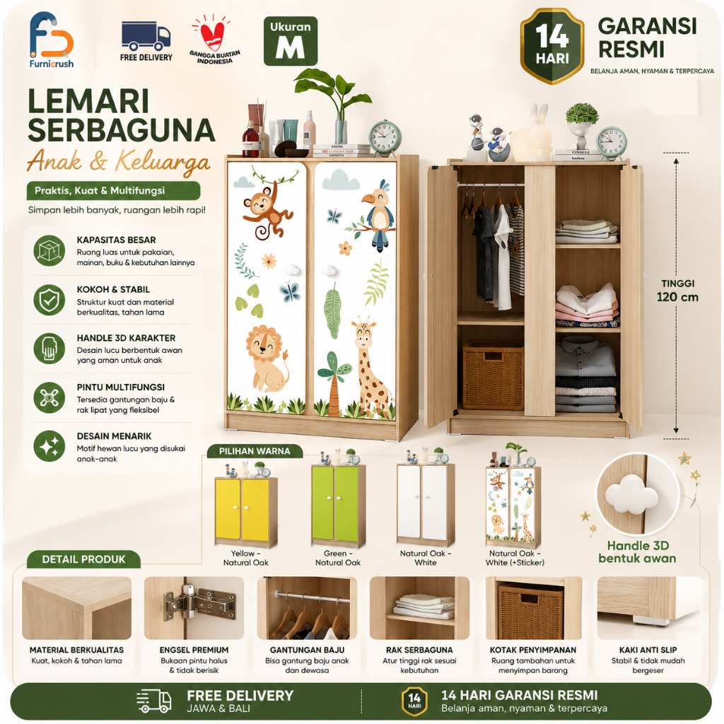 Furnicrush Lemari Pakaian Anak / Almari Pakaian 2 Pintu / Lemari Kos / GALA BL