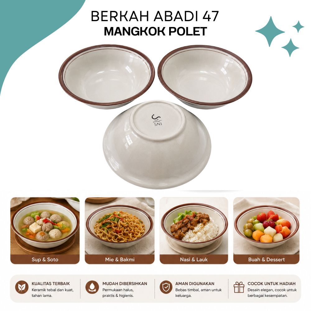 12pcs Mangkok Keramik List Coklat Diameter 18cm Mangkok Soto Bakso Bubur Es Buah Es Dawet Sayur Pole