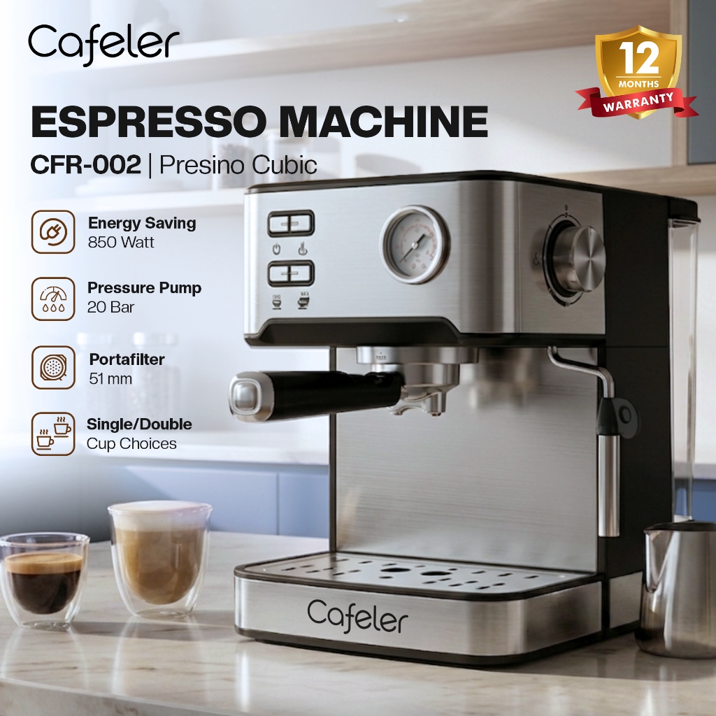 Cafeler Mesin Kopi Espresso Machine 51 mm Portafilter Low Watt Coffee Maker Stainless Steel