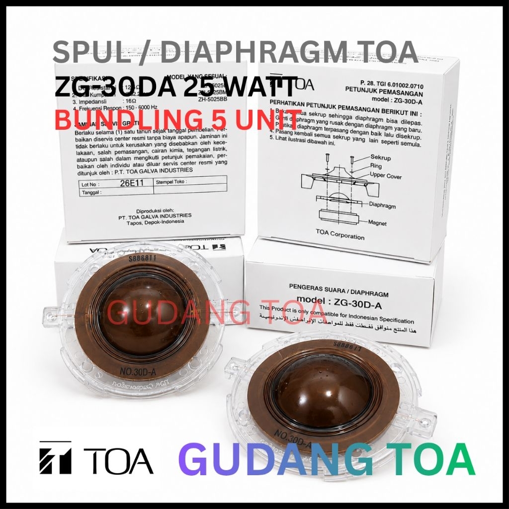 5 UNIT SPUL MEMBRAN TOA ZG-30DA SPUL CORONG SPEAKER TOA ZG 30 DA 25 WATT