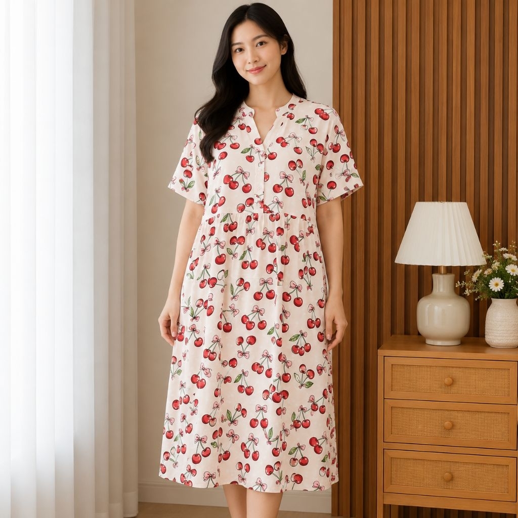 JEBETTO Daster Wanita Kerah Shanghai Half Kancing Depan Rayon Premium Busui Friendly Motif Cantik Ad