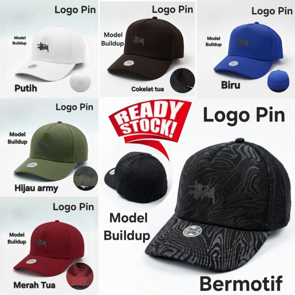Topi Fashion Built up/Build up Sttusy Logo Pin besi bahan Flexibel Baseball Caps
