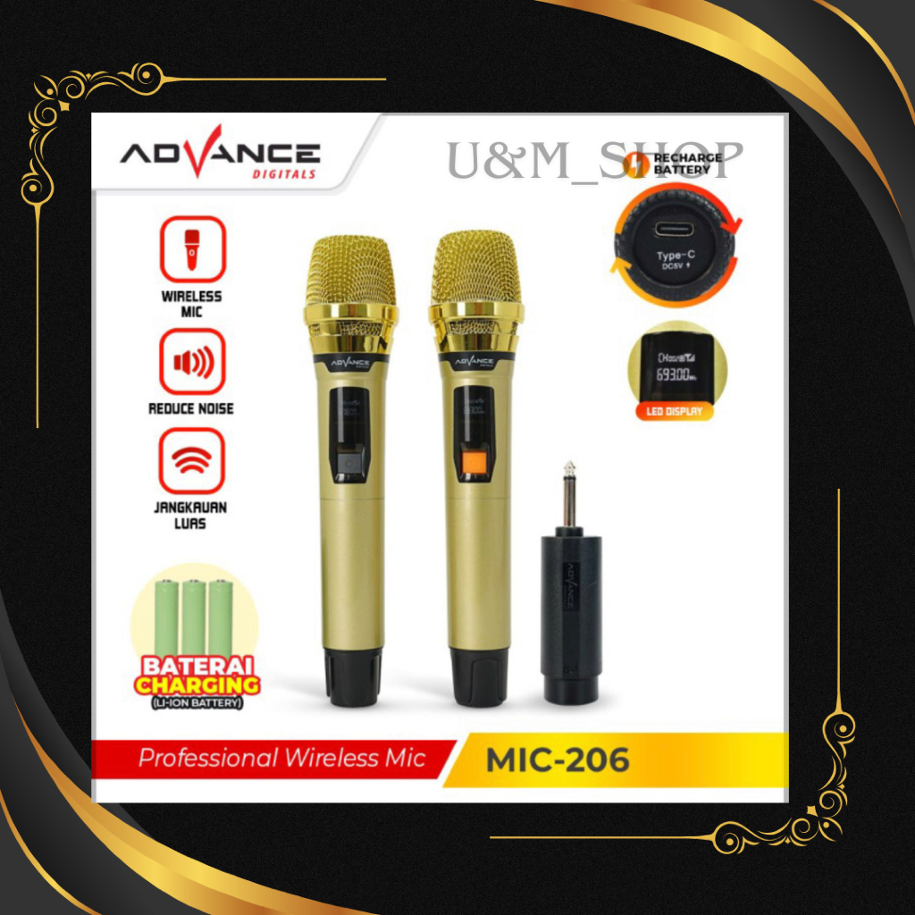 Advance mic wireless 206 microphone double wireless+receiver advance mic 206